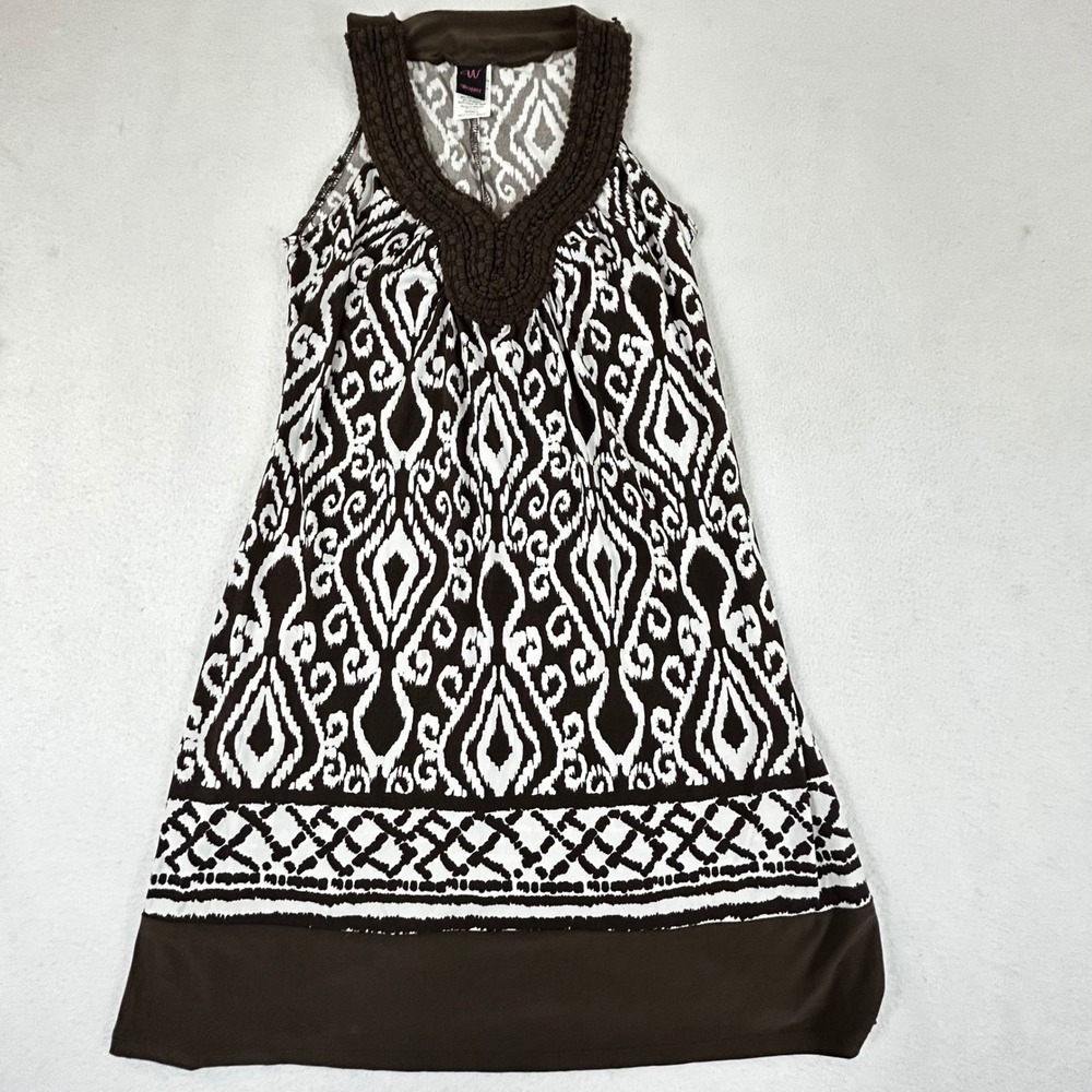 Wrapper Tunic Top Women Small Brown Y2K Damask Boho Sleeveless 169FK5687M